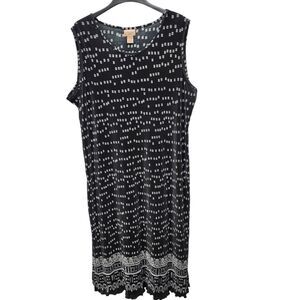 Choices Tank Maxi Dress Womens 3X Black White Aztec Design Stretch Scoop Neck